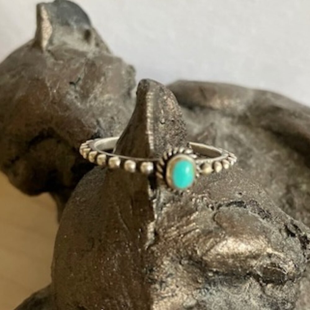 Native American style Turquoise Sterling Beaded Band Stacker Ring